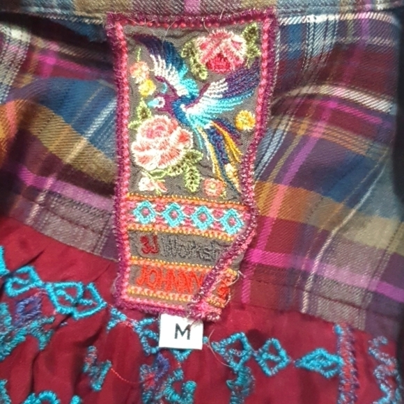 Johnny Was 3J Workshop Lorie Plaid Embroidered Bu - Picture 6 of 9